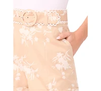 CeCe Women's High Waist Belt Shorts