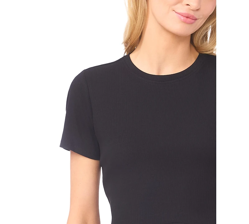 CeCe Women's Crew Neck Poplin Peplum Top