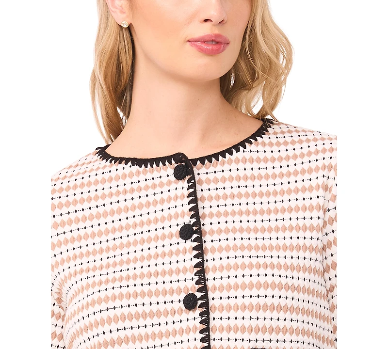 CeCe Women's Crochet Detail Long-Sleeve Crew Neck Cardigan