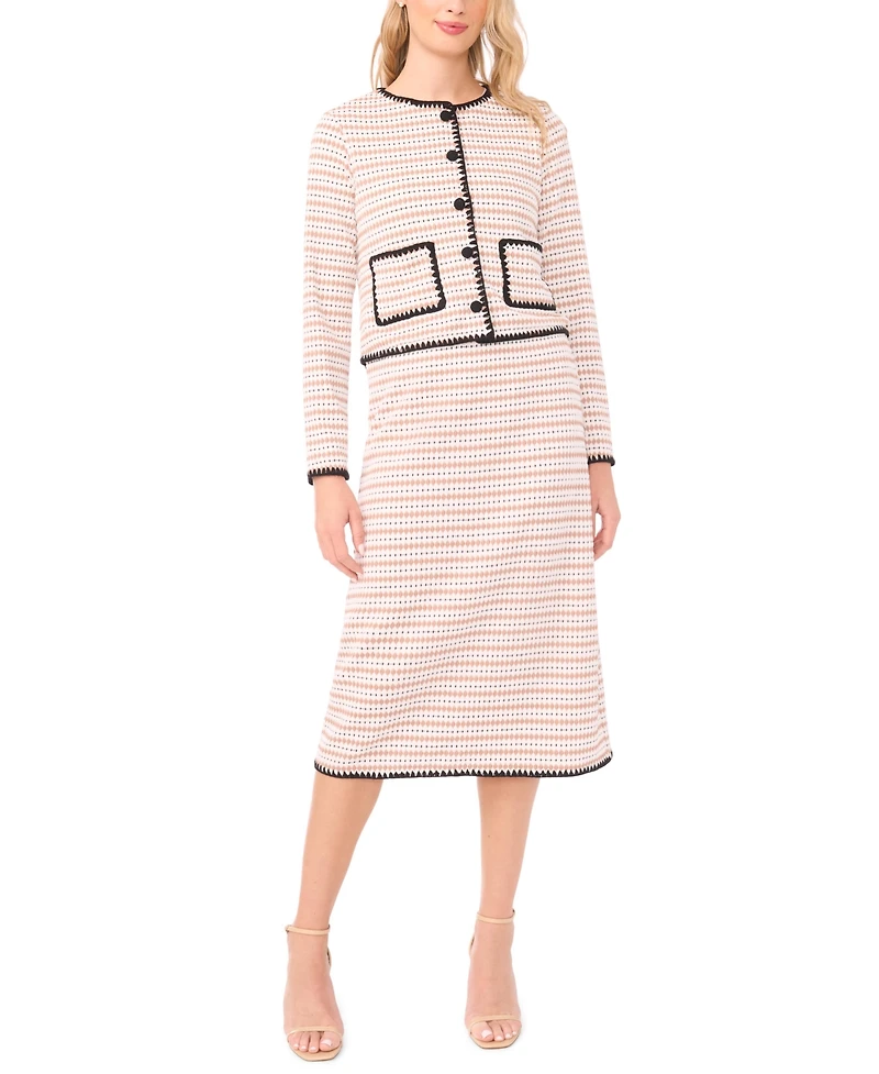 CeCe Women's Crochet Detail Long-Sleeve Crew Neck Cardigan