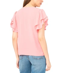 CeCe Women's V-Neck Double Flutter Sleeves Top