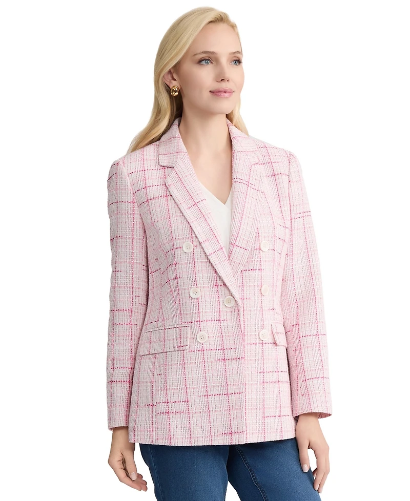 Jones New York Women's One-Button Notch Collar Tweed Jacket