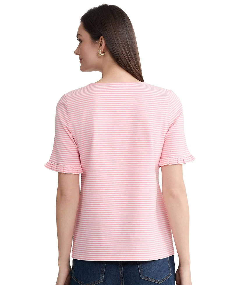 Jones New York Petite Elbow Ruffle-Sleeve Crewneck T-Shirt