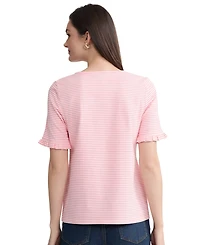 Jones New York Petite Elbow Ruffle-Sleeve Crewneck T-Shirt
