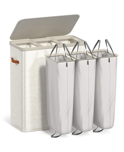 Sorbus 3-Compartment Laundry Basket with Removable Bag - Durable Organizer for Bathroom, Bedroom, or Room Space Saving Design