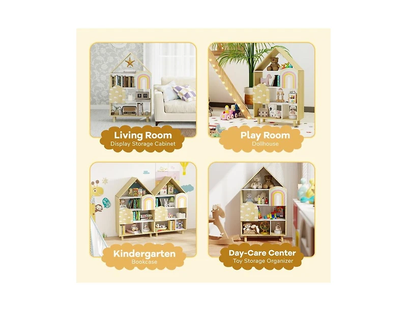 Slickblue House-Shaped Kids Bookshelf Dollhouse Style Toy Storage