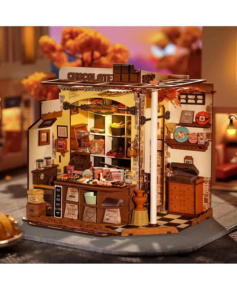 Robotime 3D Puzzles Chocolate Diy Miniature House Craft Kit Wooden Puzzle Chocolate Shop Set for Adult Kids Gifts