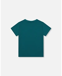 Deux par Toddler Boys Cotton Jersey T-Shirt Solid Dark Turquoise - Toddler|Child