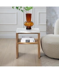 Boyel Living 17.72 Inches Whisper of Waves Modern End Table with Storage Shelf and Faux Marble Top