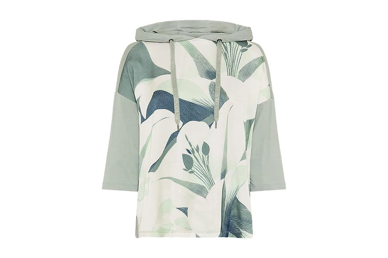 Olsen Women's Mixed Media Leaf Print T-Shirt with Hood