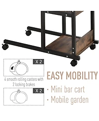 Homcom C-Shaped Mobile Sofa Bed Side Table Adjust Height 3-Tier Cart w/ Brake