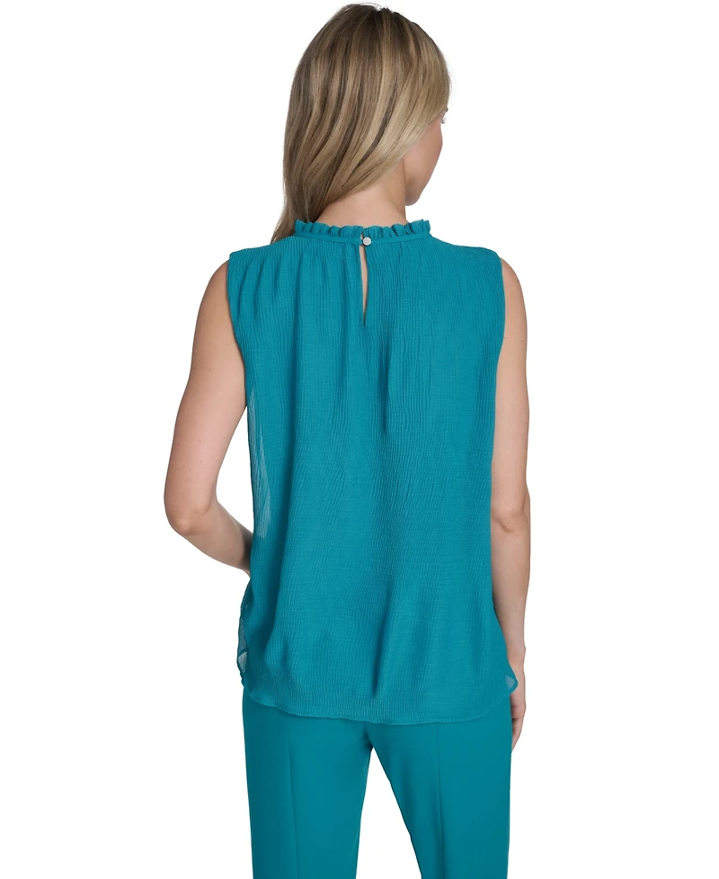 Calvin Klein Women's Sleeveless Ruffle Neckline Top