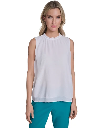 Calvin Klein Women's Sleeveless Ruffle Neckline Top