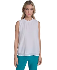 Calvin Klein Women's Sleeveless Ruffle Neckline Top