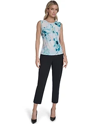 Calvin Klein Women's Printed Mesh Crewneck Ruched Top
