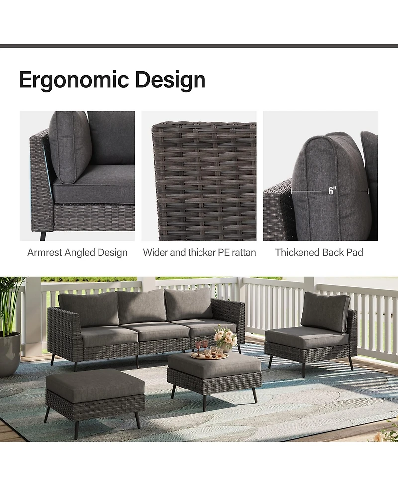 Decksplore Outdoor Patio Furniture, 6 Piece Sectional Sofa Pe Rattan Wicker Conversation Sets,All Weather Furniture Set