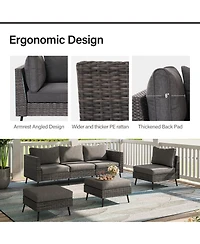 Decksplore Outdoor Patio Furniture, 6 Piece Sectional Sofa Pe Rattan Wicker Conversation Sets,All Weather Furniture Set