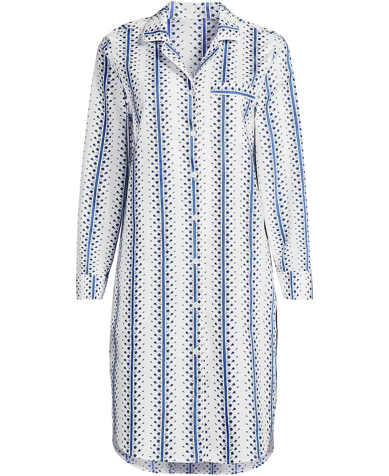 Lands' End Women's Cotton Poplin Long Sleeve Sleepshirt Nightgown