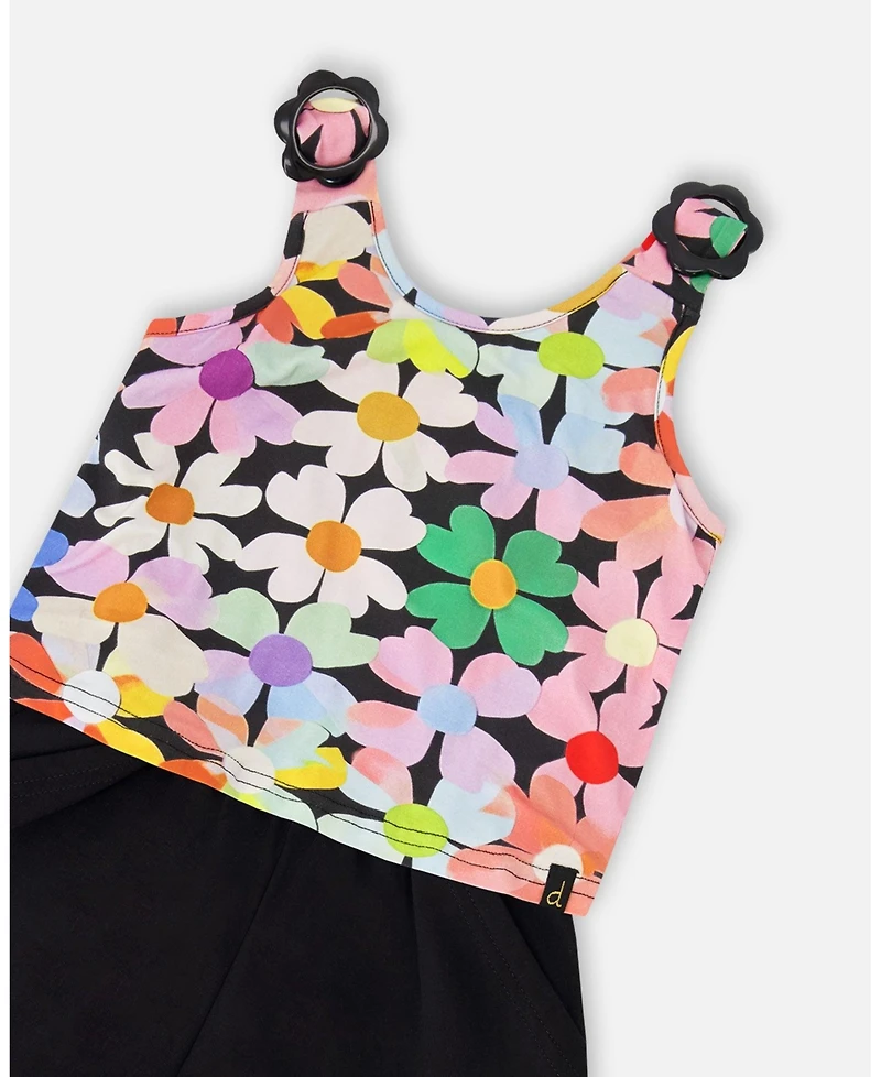 Draft - Deux par Toddler Girls Sleeveless Jersey Jumpsuit Printed Flowers