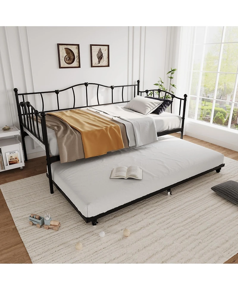 gaomon Metal Daybed with Trundle Bed, Twin Size, Premium Metal Frame