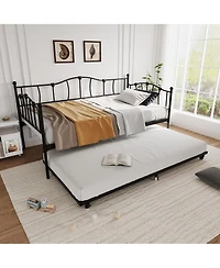 gaomon Metal Daybed with Trundle Bed, Twin Size, Premium Metal Frame