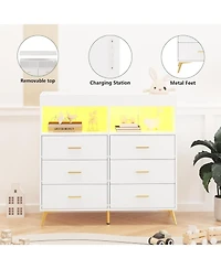 gaomon Dresser for Bedroom with 6 Drawers, Multi-Functional Nursery Dresser with Led Lights & Charging Station