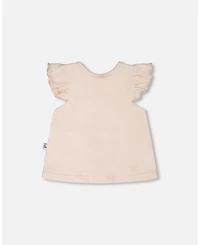 Deux par Baby Girls cotton jersey top and shorts set peach animal print