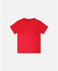 Deux par Big Boys Cotton Colorblock Jersey T-Shirt with Chest Pocket Rouge