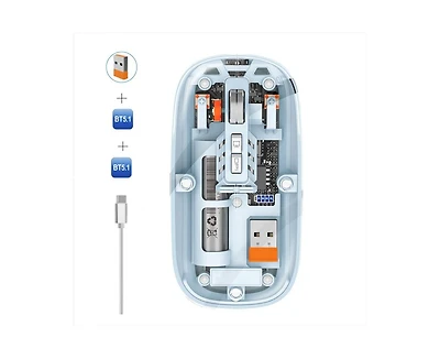 Risokeys Transparent Tri Mode Wireless Mouse with 2.4G & BT5.1 and 800–1600 Dpi