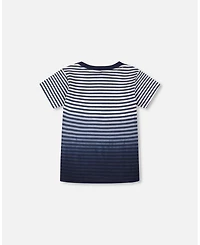Deux par Toddler Boys Cotton Short Sleeve T-Shirt Blue Gradient Stripes