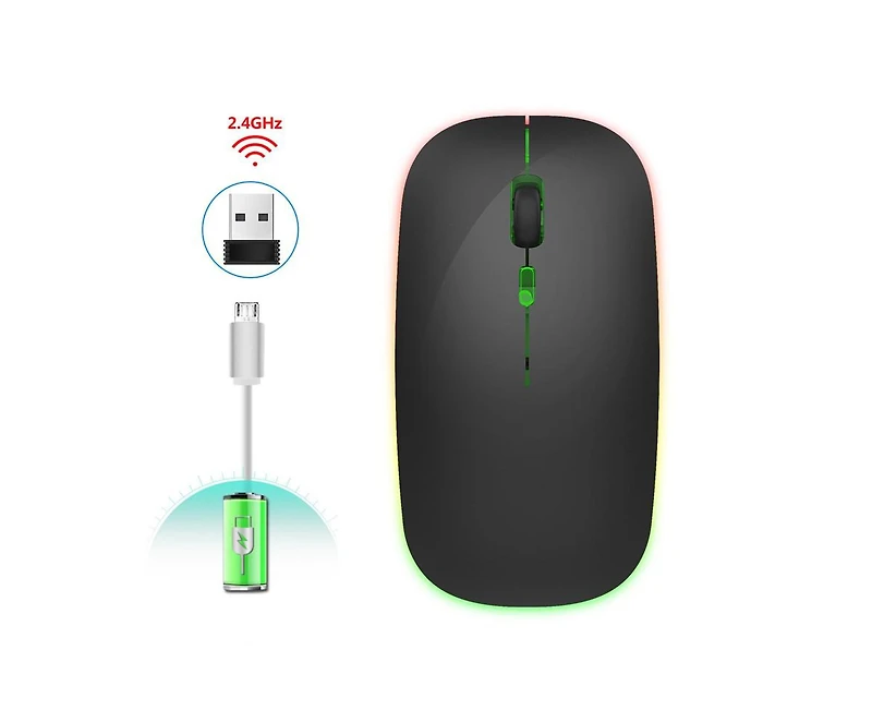 Risokeys Dual-Mode Wireless Mouse: 2.4G/Bluetooth,Color Glow, Silent & 3-Speed Dpi for Office/Design