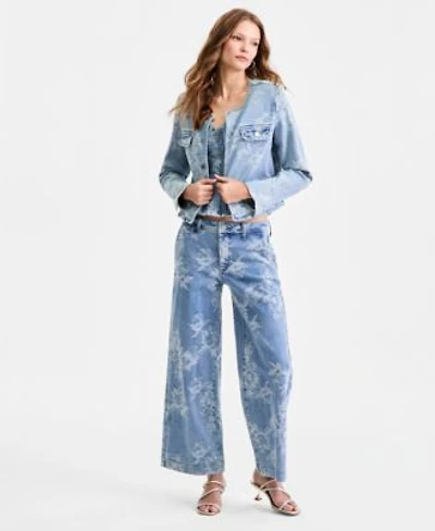 Guess Womens Ls Adison Jacket Sl Anika Peplum Top Zoya Wide Leg Crop Jeans