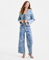 Guess Womens Ls Adison Jacket Sl Anika Peplum Top Zoya Wide Leg Crop Jeans