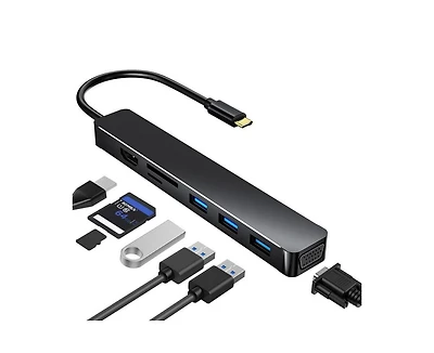 Risokeys 7-in-1 Usb C Hub with 4K Hdmi & Vga, 5Gbps Data Transfer, Multiport Docking Station for Home Office, Gaming & Travel