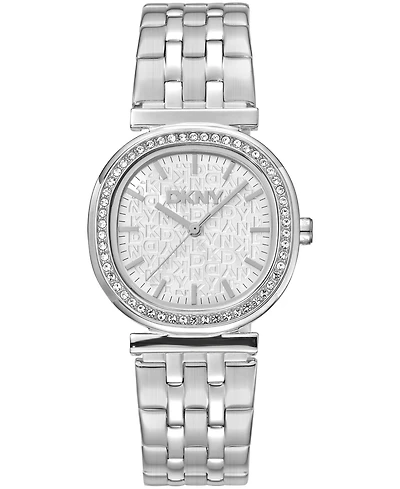 Dkny Women's Silver Dial Crystal Bezel Stainless Steel Bracelet Watch, 30mm