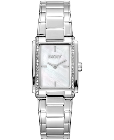 Dkny Women's White Mop Dial Crystal Accented Case Stainless Steel Bracelet Watch, 23 x 30mm