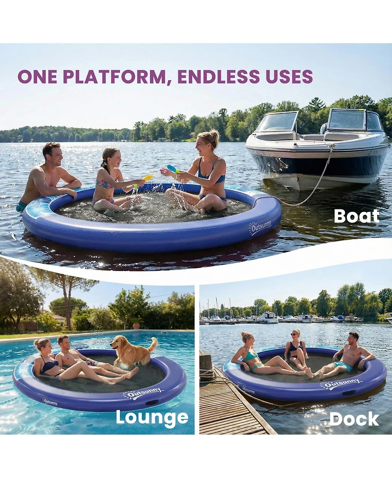 Outsunny 8FT Inflatable Water Hammock Floating Ring Dock Platform,