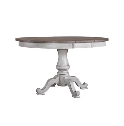 Liberty Furniture Ocean Isle Pedestal Table Set in Antique White w/ Weathered Pine