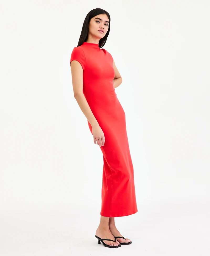 Bar Iii Women's Cap-Sleeve Mock-Neck Midi Dress, Exclusively at Macy's