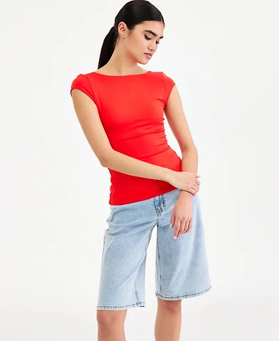 Bar Iii Women's Shelf-Bra Cap-Sleeve Top, Macy's Exclusive