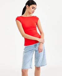 Bar Iii Women's Shelf-Bra Cap-Sleeve Top, Macy's Exclusive