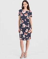 Robbie Bee Women's Printed Short-Sleeve Sarong Dress