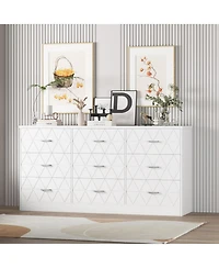 gaomon White 9 Drawer Dresser with Usb Charging Station, Modern Wooden Storage Organizer for Bedroom Living Room Hallway