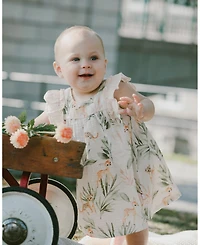 Deux par Baby Girls Muslin Dress and Bloomer Set Peach Deer Print