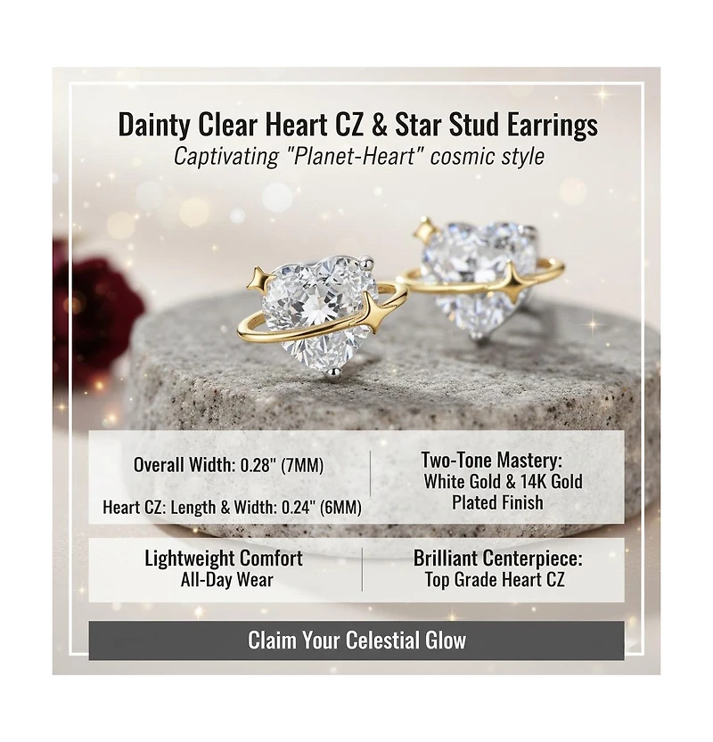 Rachel Glauber Heart Cz & Star Stud Earrings