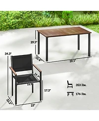 Outsunny Outdoor Dining Set for 4, Acacia Wood Table and Stackable Chairs