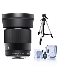 Sigma 30mm f/1.4 Dc Dn Contemporary Lens for Micro Four Thirds, Bundle with 3-Section Aluminum Tripod, Cleaning Kit