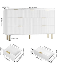 gaomon 7 Drawer Dresser, 55" Wide Fluted Dresser with Drawers, Modern Wooden Double Dressers Metal Handles for Living