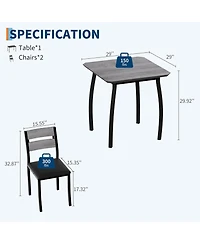 gaomon 3Pcs Dining Table Set for 2, Small Kitchen with 2 Upholstered Chairs and Metal Frame & Wood Tabletop, Apartment, Home