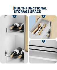 gaomon Space Saving Folding Dining Table with Storage - Kitchen Table with 6 Wheels, Drawer & Shelves, Compact Dining Table for Small Spaces